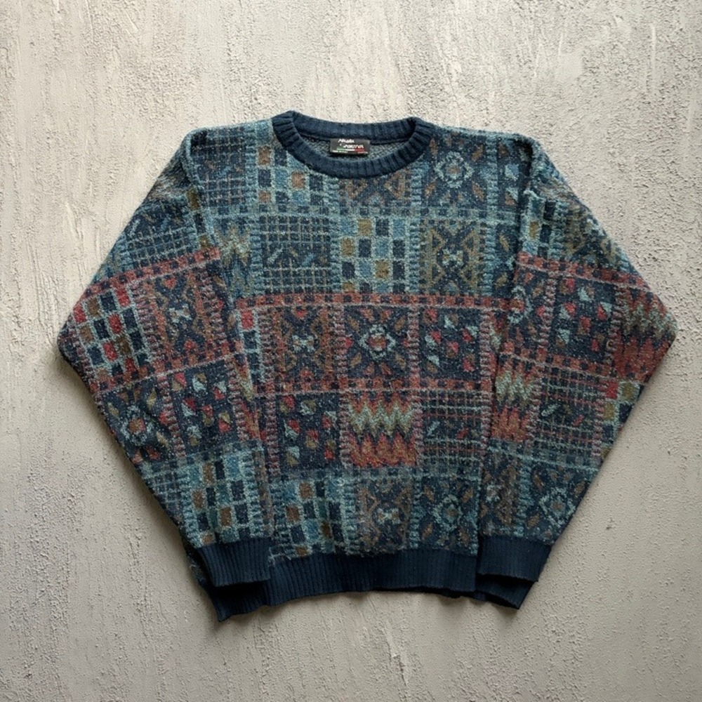 Vintage Maglia Sportiva Sweater XL Blue 1990s Geometric Italy
